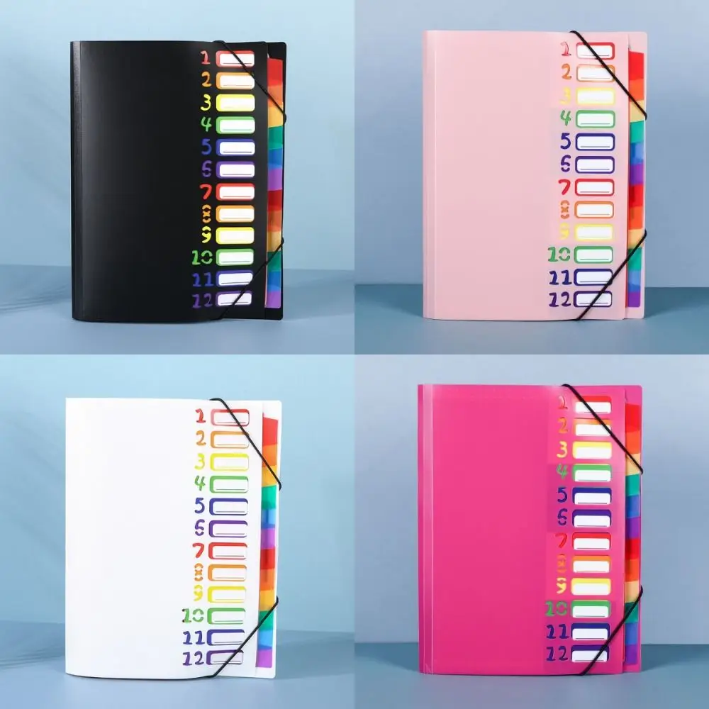 Multi-layer A4 Partition Folder with 12 Pockets Featuring 12 Colorful Labels Large-capacity Expansion File Folder