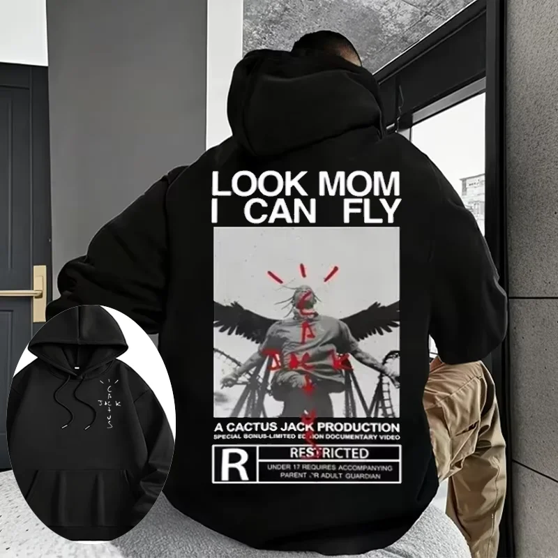 سترة ترافيس لخريف وشتاء 2025 تبدو أمي يمكنني طيران 100% قطن بقلنسوة للنساء، سترة هاراجوكو للجنسين Y2K