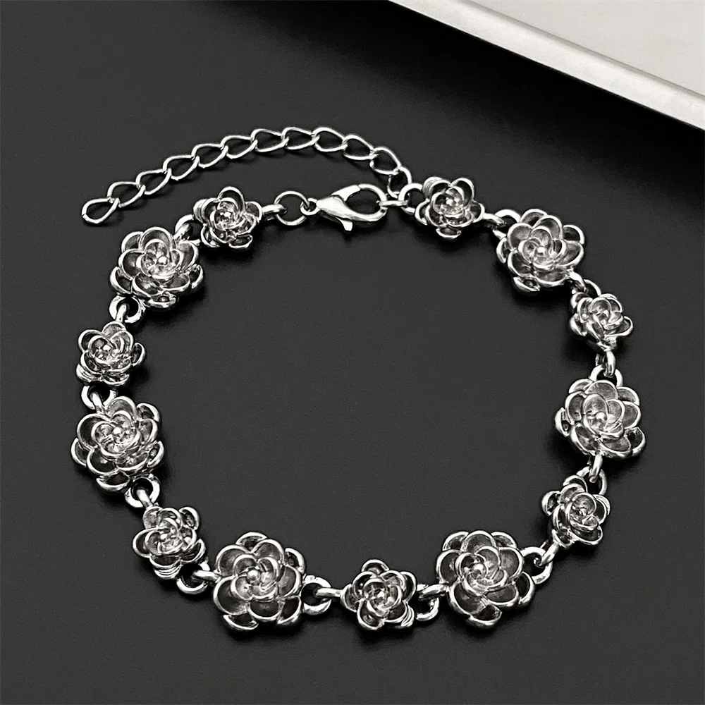 1Pc Distressed Rose Bracelet for Women Korean Style Temperamen Flower Pendant Bracelets DIY Jewelry Gift for Bestfriend Girl