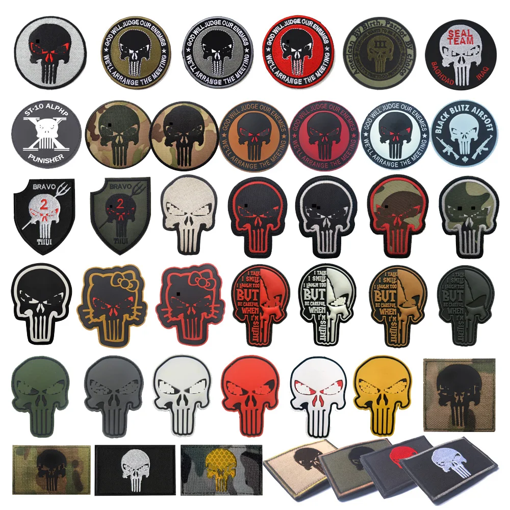 

Outdoor Bag Accessories 3D PVC Skull Patch Tactical Morale Armband IR Reflective Camouflage Magic Badge with Backpack Patches