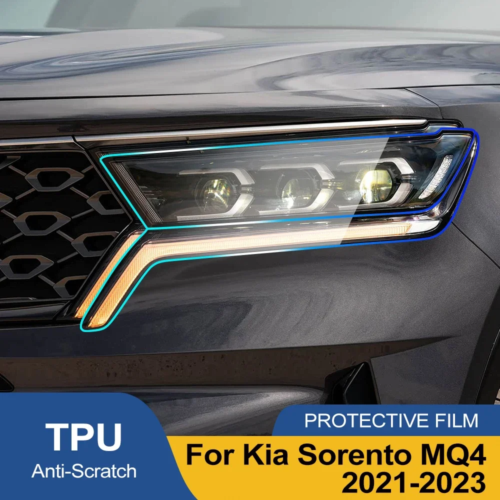 TPU Headlight Protection Film For Kia Sorento MQ4 2021-2023 High-Gloss Smoke Black Pre-Cut PPF Kit Anti-Scratch Vinyl Wrap Cover