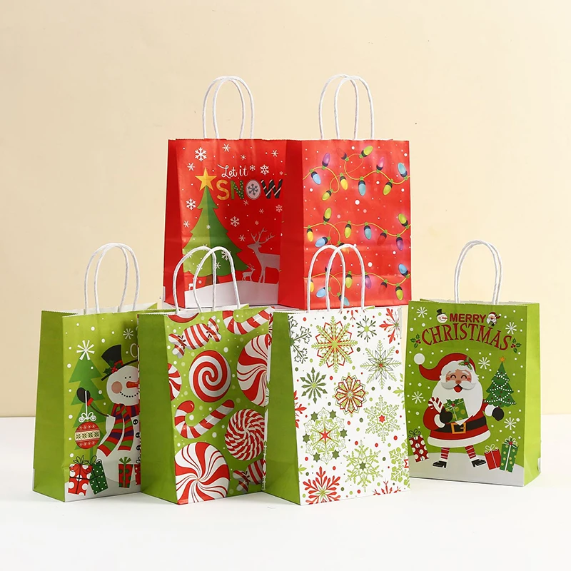 Bolsa de papel tote de natal dos desenhos animados durável reutilizável sacola de compras de mercearia sacos de lembrancinhas de festa de feriado