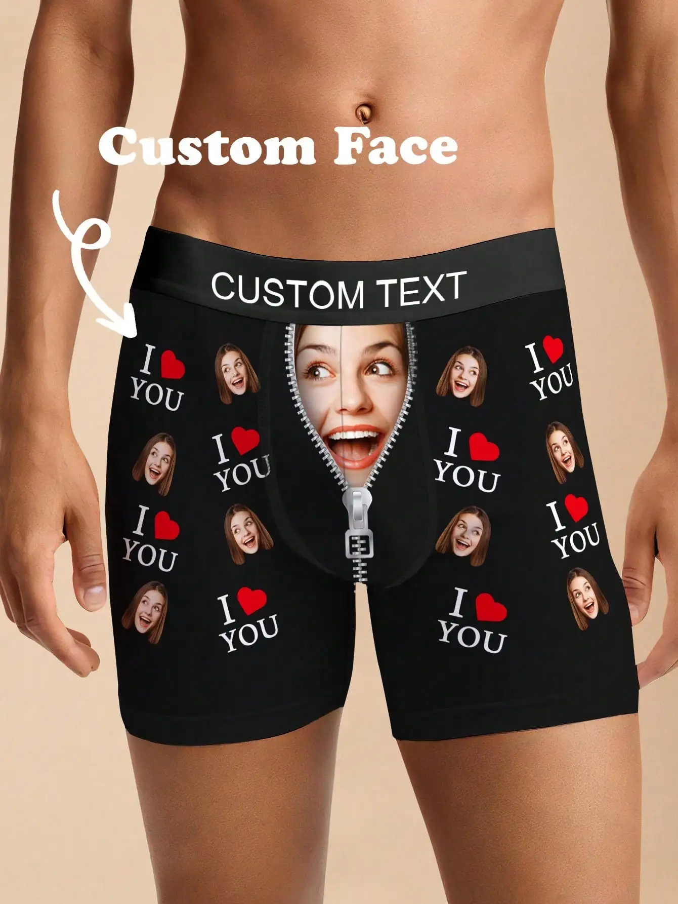 

Custom Face Mens Boxer Briefs Personalized Photo Underwear Custom Text Waistband Six Sizes Available Funny Gift for Him