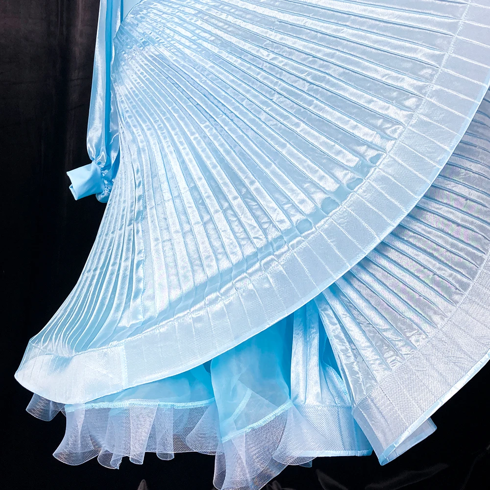 فستان رقص لاتيني ستايل للنساء، لقاعة الرقص الحديثة، تنورة كاملة ثلاثية الأبعاد بطبقة مزدوجة، زي تدريب للمسرح