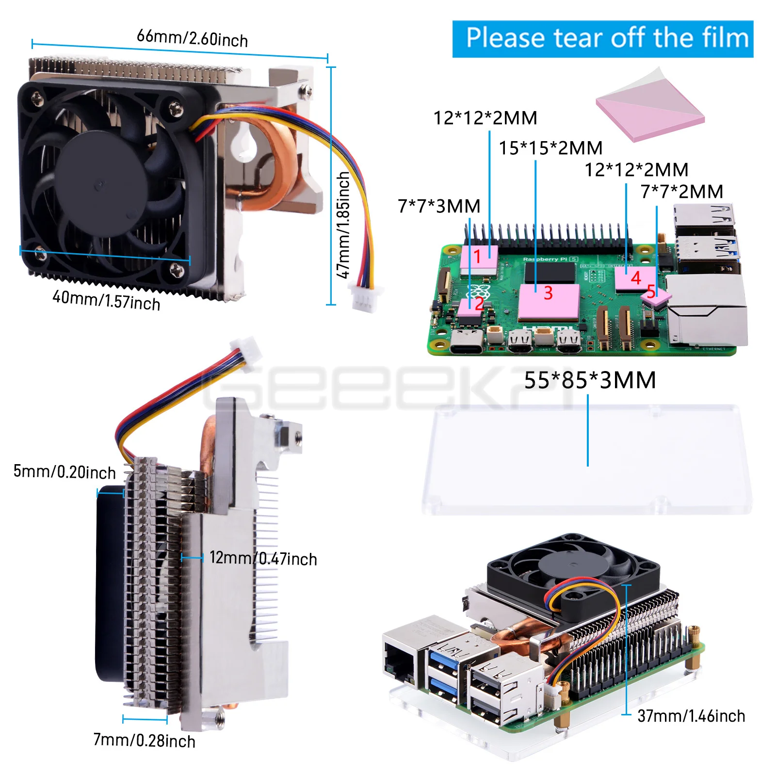 Geeekpi Ultra Thin ICE Tower Cooler CPU Fan for Raspberry Pi 5