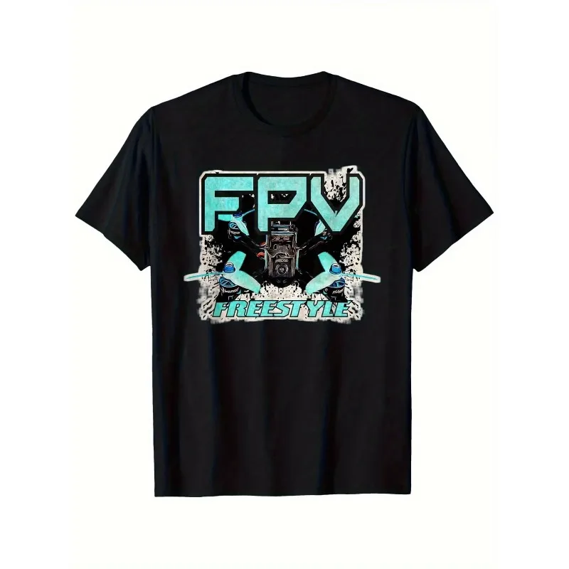 Funny Men's T Shirt Vintage FPV FREESTYLE Drone Tee Women Cotton Summer Oversized Streetwear Novelty Loose Birthday Gift Top