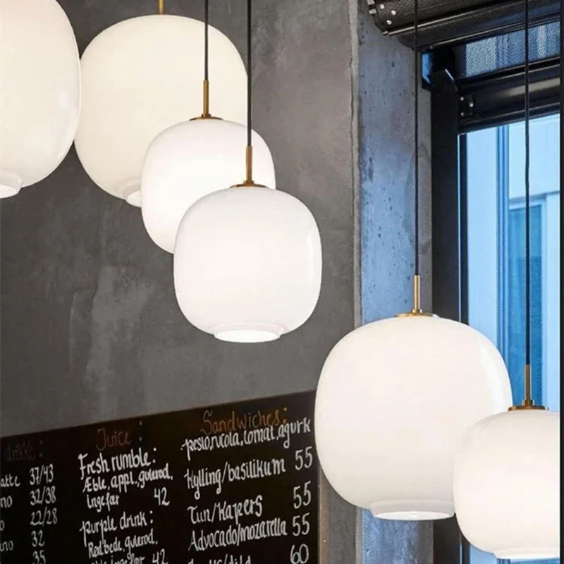 

2025 Minimalist White Glass Pendant Lights Modern Dining Kitchen Table Hanging Lamps Restaurant Coffee Table Chandeliers Lustre