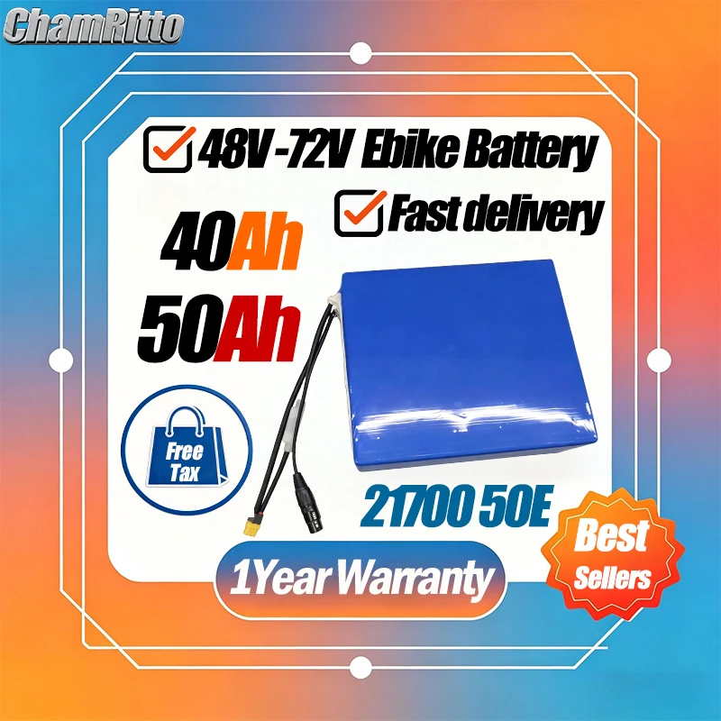 

48V 52V 60v 72V 20ah 30ah 40ah 50ah 21700 Battery 2000W Electric Bicycle Lithium Battery E bike Scooter Motorcycle Battery Pack
