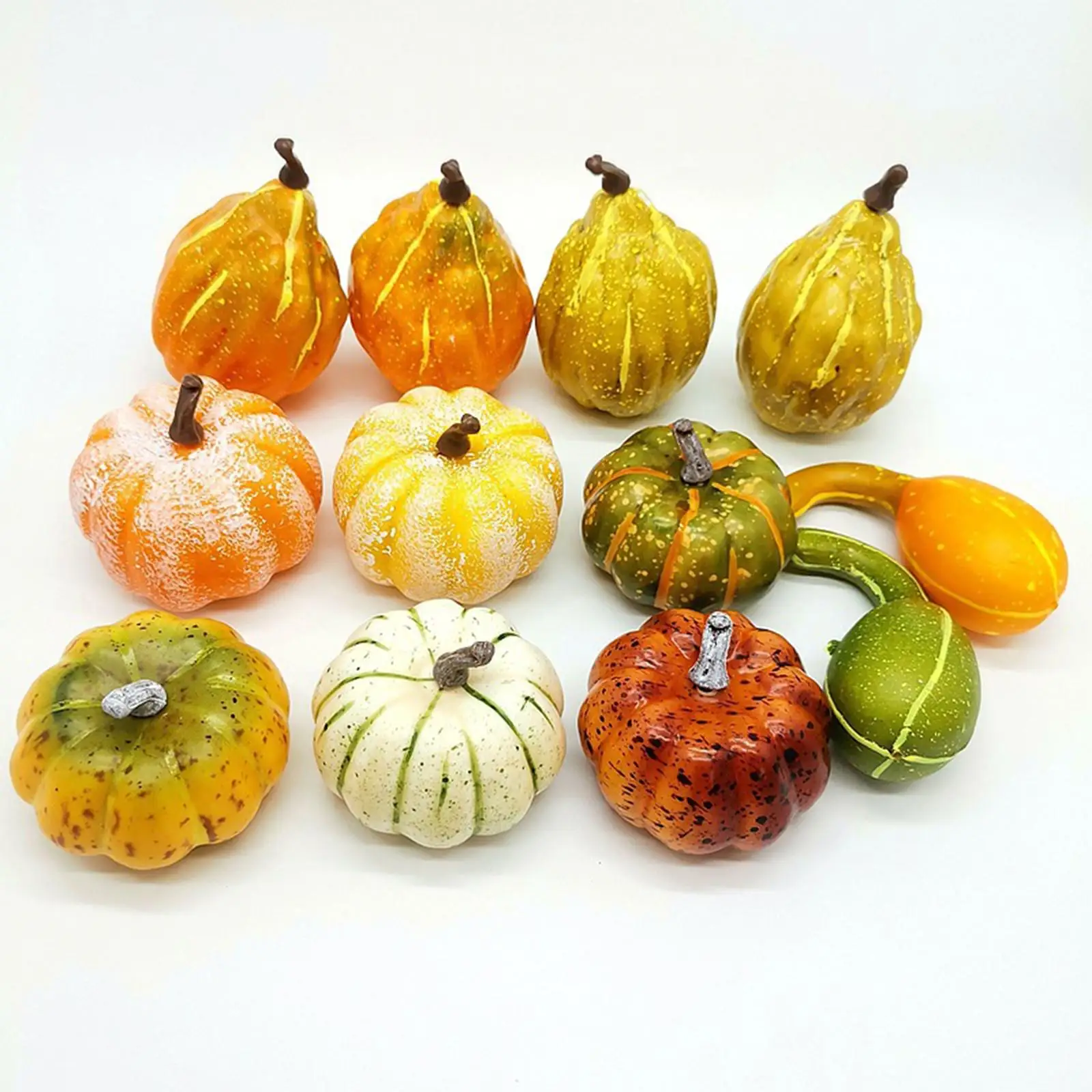 12Pcs Artificial Pumpkins and Gourds Set Halloween Decoration Lifelike Assorted