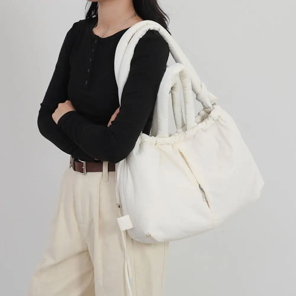 

Однотонная сумка-тоут на шнурке с уплотненной стежкой, нейлоновая сумка-тоут с мягкими ручками, двойного назначения, большая вместимость, рюкзак-пуховик для путешествий