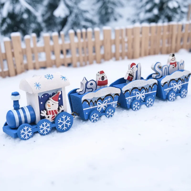 

1pc 1 Box Wooden Train Decoration Christmas Desktop Ornament Festival Centerpiece Xmas Party Decor Home Scene Props