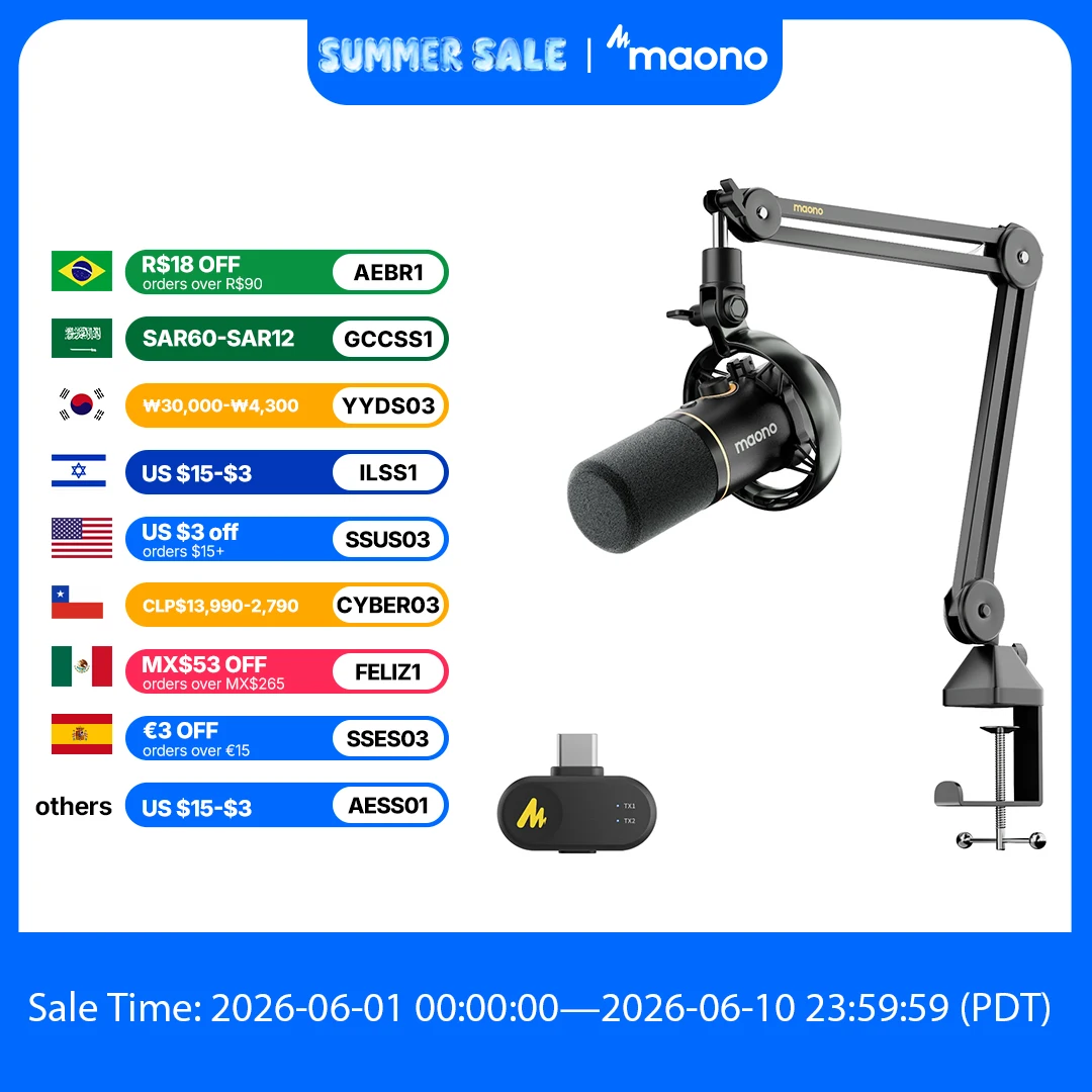 maono PD200WS Hybrid Wireless Microphone for Phone PC XLR/USB Dynamic Microphone for Podcasting Gaming Live Streaming Recording