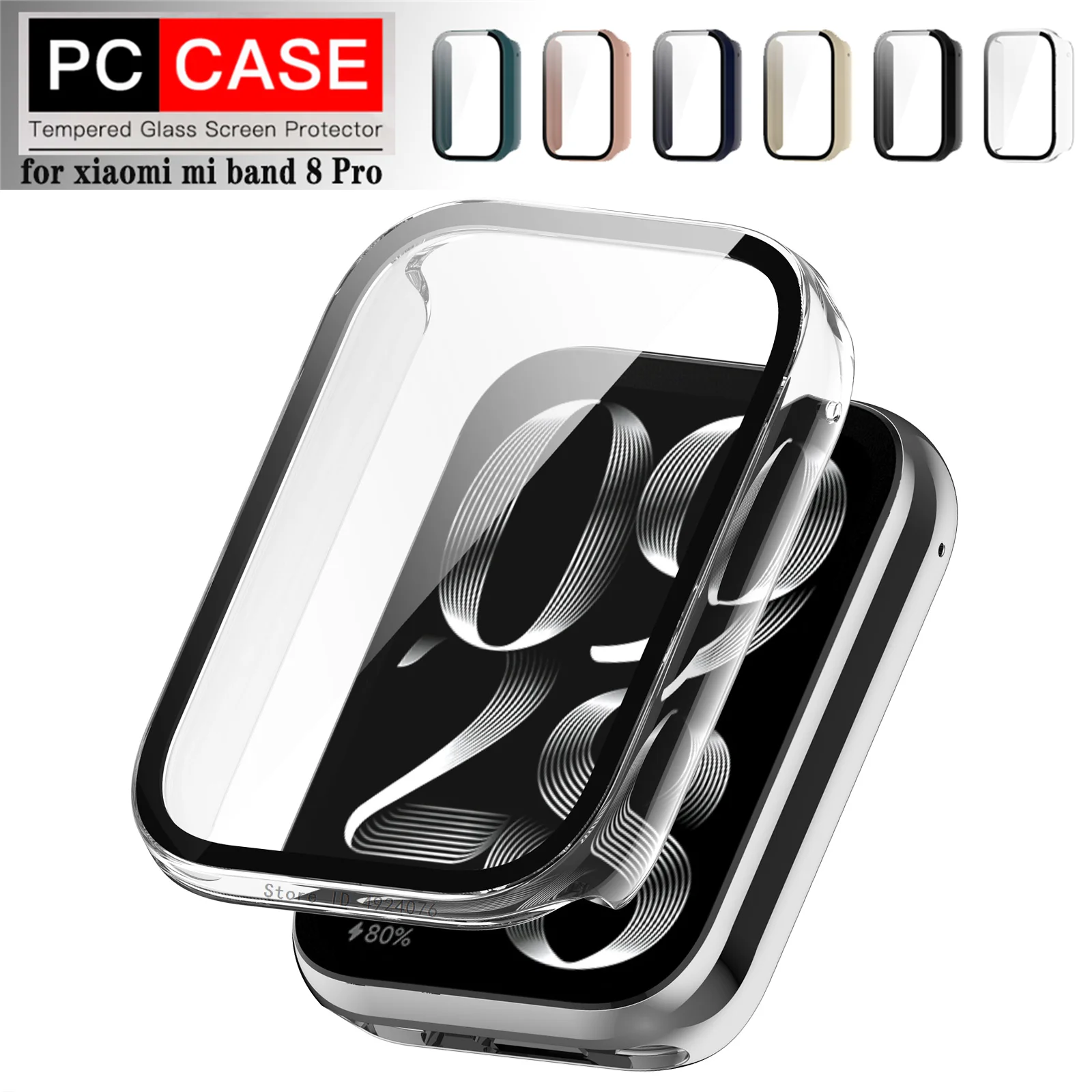 Tempered Glass Case for Xiaomi Band 8 Pro Full Coverage Protective Bumper Cover for Mi Band 8 Pro Screen Protector Accessories