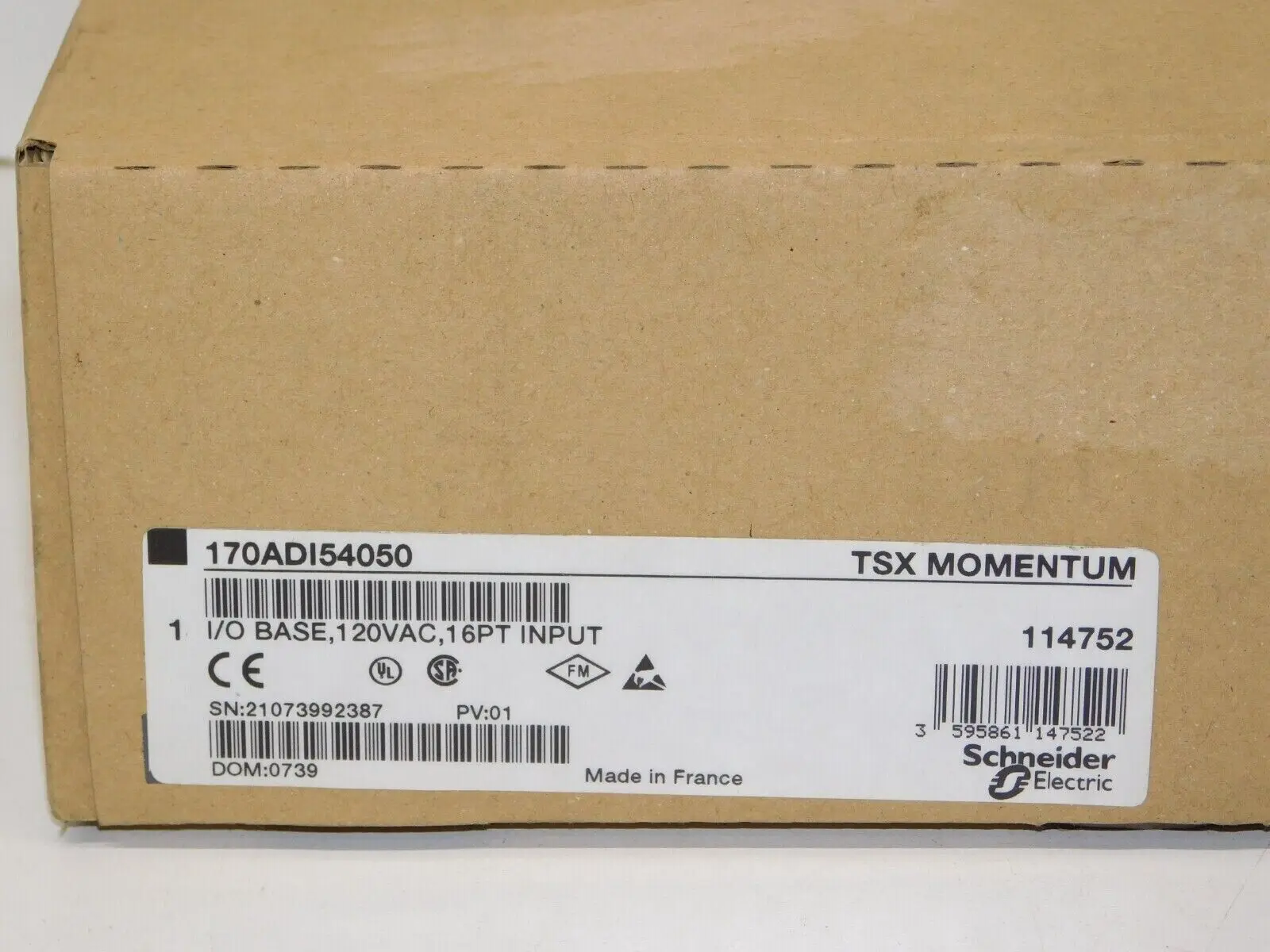 New Schneider 170ADI54050 TSX Momentum Modicon I/O Base 120 VAC 16 Input Module