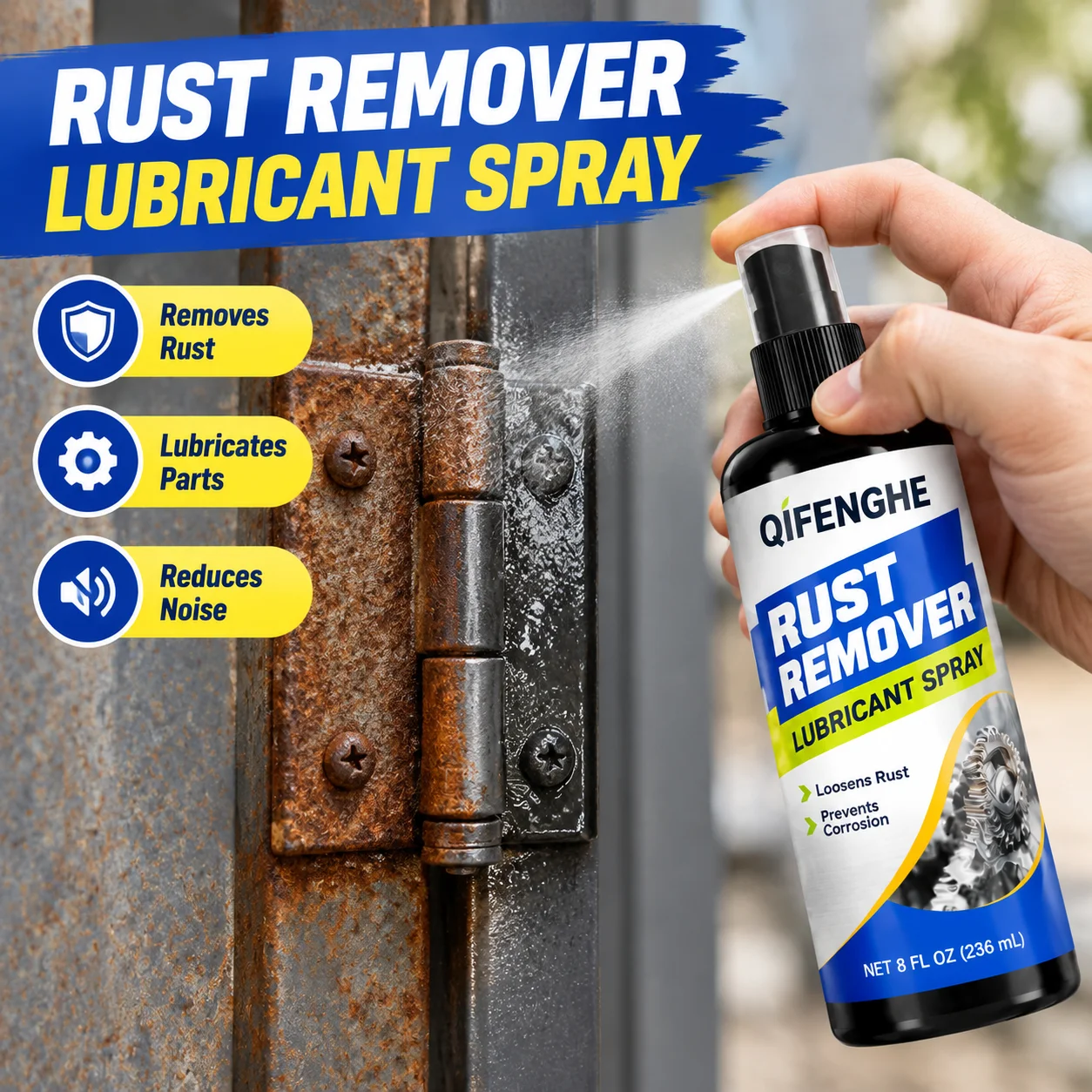 Rust Remover Lubricant Spray 100ml, Penetrating Anti-Rust Lubricant for Bicycle Auto Hinges Hardware, Noise Free