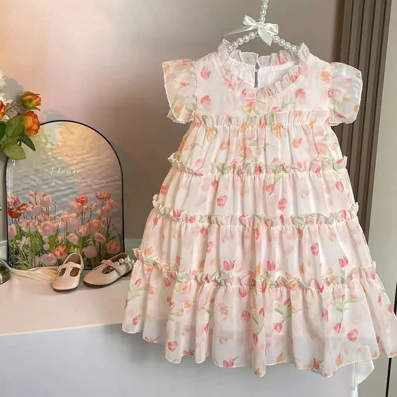 Girls' Dress New Korean Version of Children's Floral Sleeveless Super Fairy Girl Princess Dress Ropa De Niña