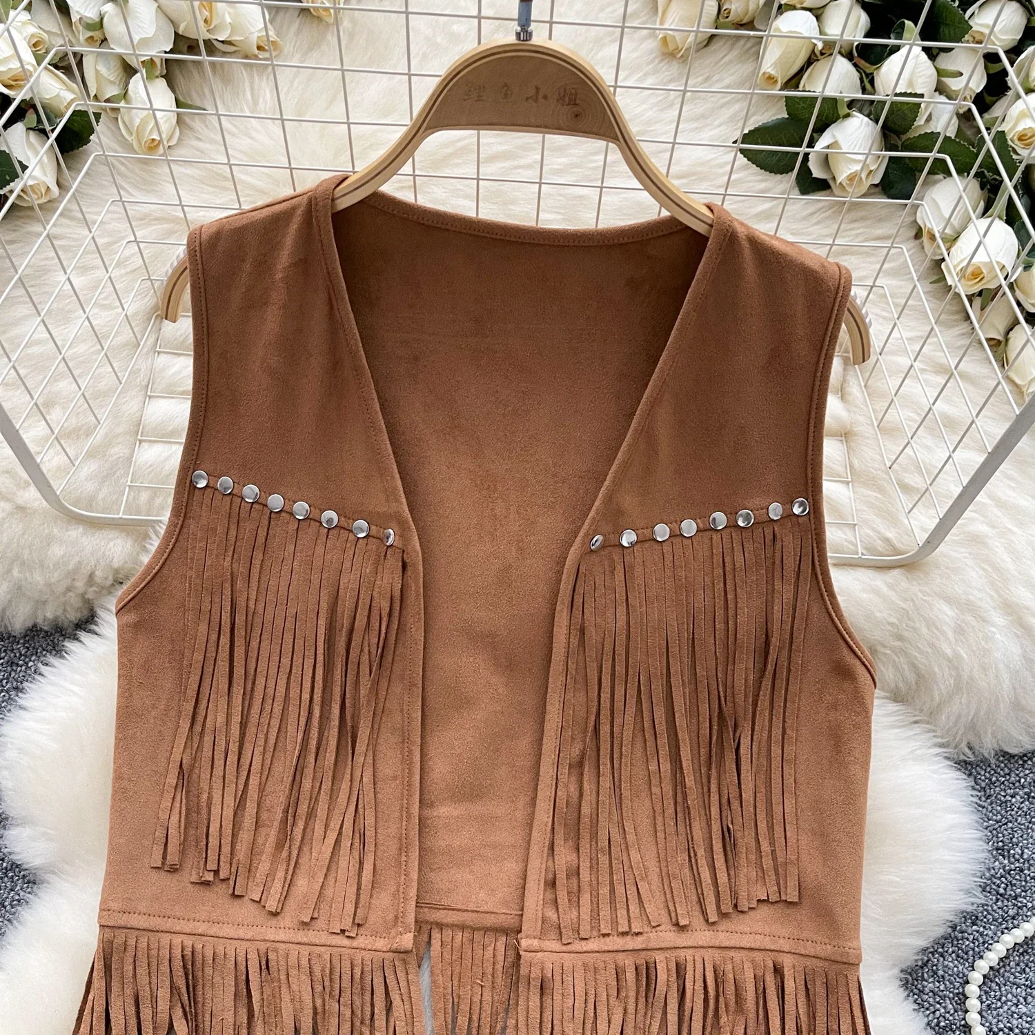 Chic Embroidery Tassels Rhine Stone Sleeveless Tank Top Sweet Elegant Korean Fashion Shirt Women Top