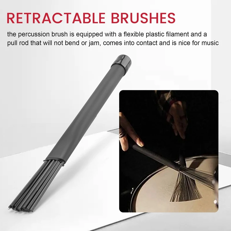 1 Pair Jazz Drum Brushes Retractable Drum Sticks 32 Cm Black