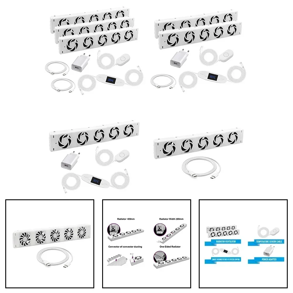 5 Fan Intelligent Cooling Fans For Heating Fireplace Intelligent Cooling Ventilation DC 5V/2A Air Circulation Heat Distribution