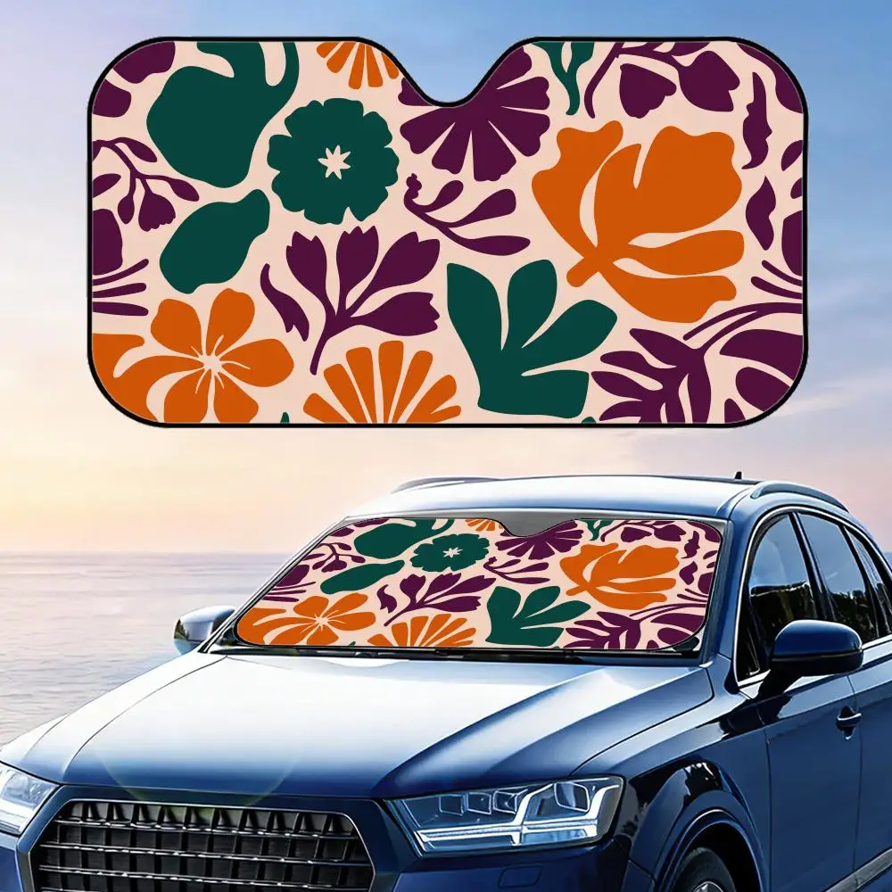 Abstract Boho Wildflowers Sun Visor Foldable Universal Car Windshield Sun Shade UV Protection Heat Insulation Foldable Cover