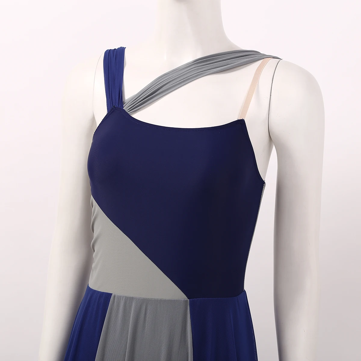 Women Dance Dress Sleeveless Color Block Ballet Modern Contemporary Lyrical Asymmetrical Chiffon Mesh Splice Leotards Dancewear