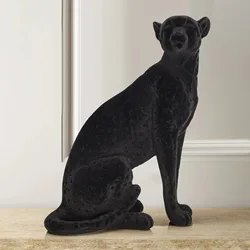 Resin Handicraft Flocking Leopard Cheetah Panther Artificial Animal Sculpture Resin Decorative Figurines Home Decoration