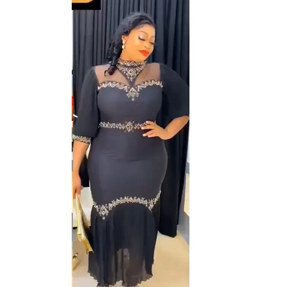 

African Beads Dresses for Women Elegant Party Evening Chiffon Gown Africa Ankara Maxi Dress Dubai Abaya Kaftan Femme Vestidos