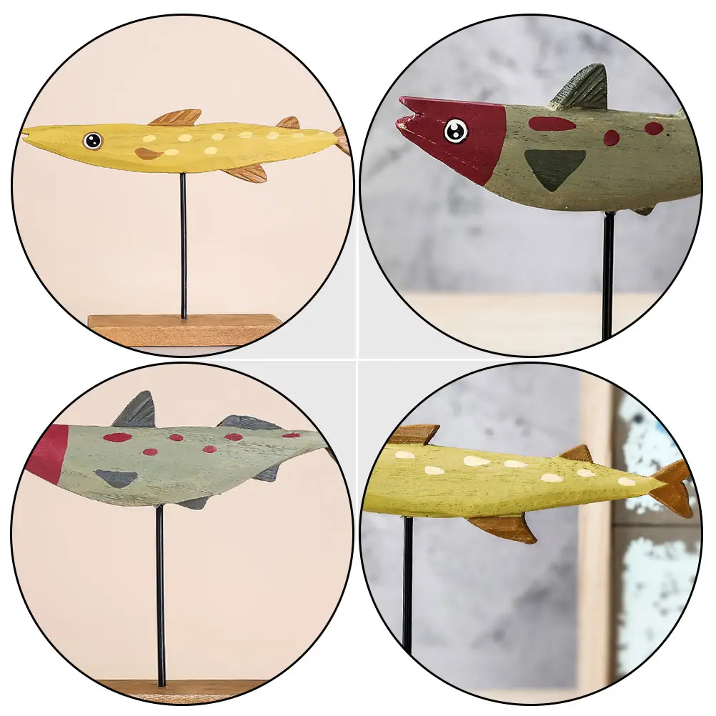 

2 Pcs Wooden Small Fish Ornament Kids Mini Christmas Desk Decorations Figurine Ocean Home Dining Table