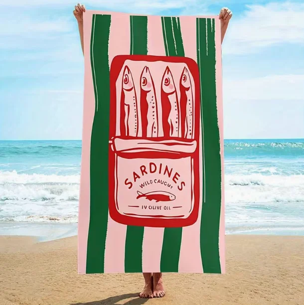 Toalla de Playa de Microfibra con Diseño de Lata de Sardinas, Secado Rápido, Ideal para Playa y Piscina