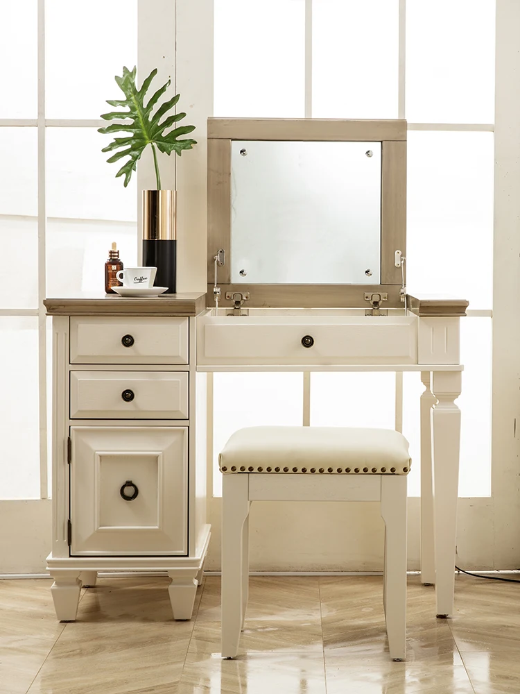 

American light luxury dresser all solid wood Mediterranean style color matching bedroom furniture clamshell makeup table
