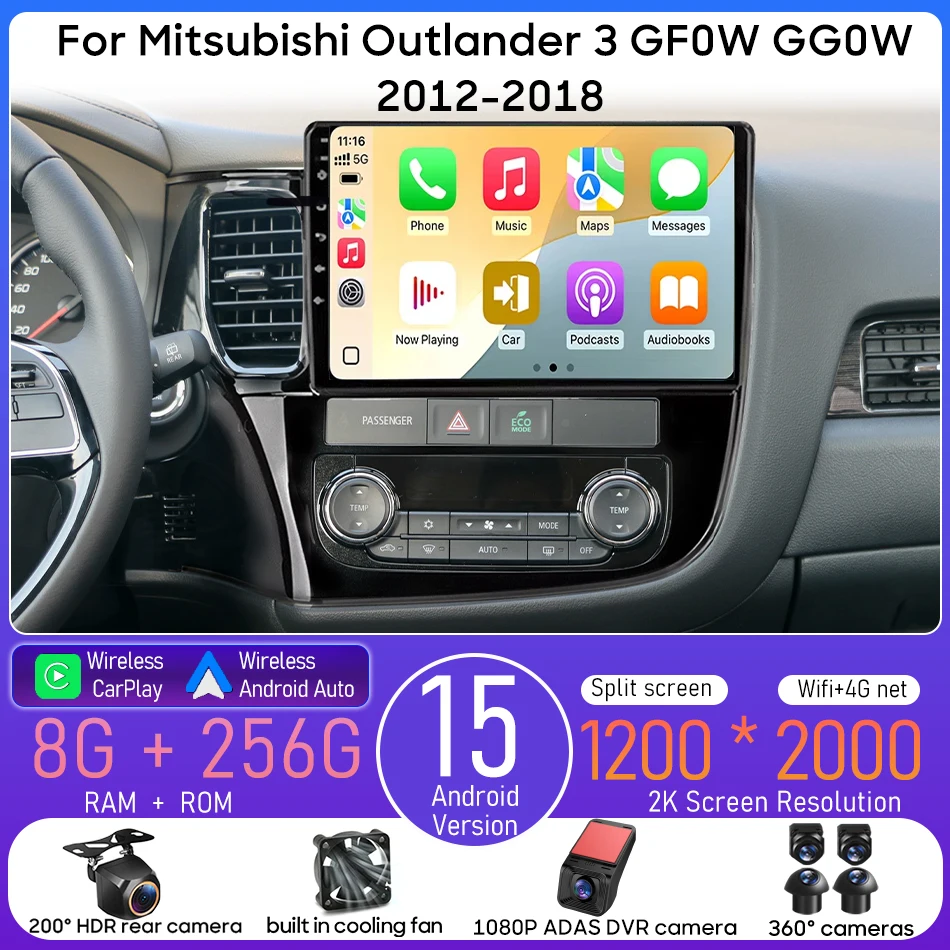 Android For Mitsubishi Outlander 3 GF0W GG0W 2012 - 2018 Car Multimedia Player Carplay Auto Navigation Radio Stereo GPS 2din BT