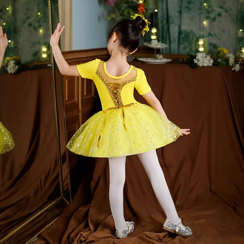 Giallo Vestito da ballo moderno per ragazze Bambini Bambini Costume da cheerleader Costumi per spettacoli teatrali Costume da ballo per ragazze