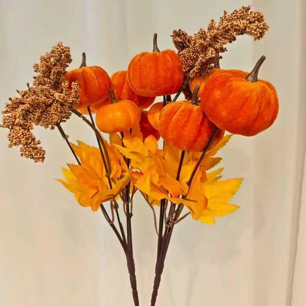 Festive Home Decor Faux Floral Pick Festive Halloween Artificial Pumpkin Floral Bouquet Centerpieces for Harvest Thanksgiving