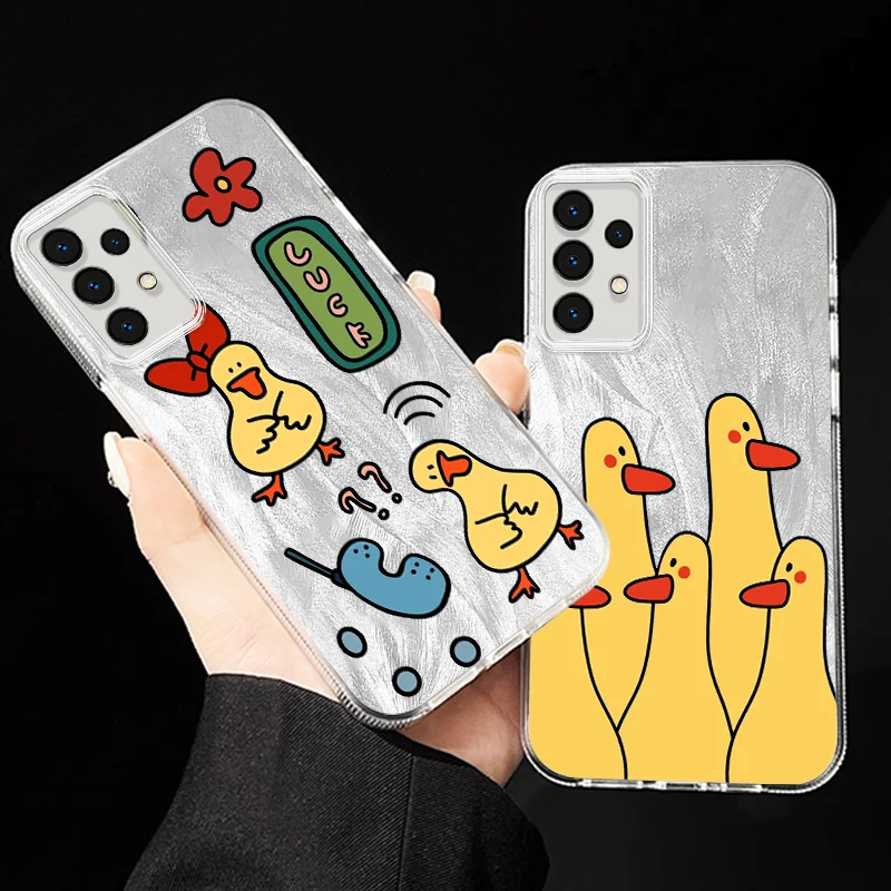 Duck Yellow Cute Cartoon For Samsung A73 A72 A71 A55 A54 A53 A52 A51 A35 A34 A32 A13 A12 A05 A04 5G Feather Yarn Cover