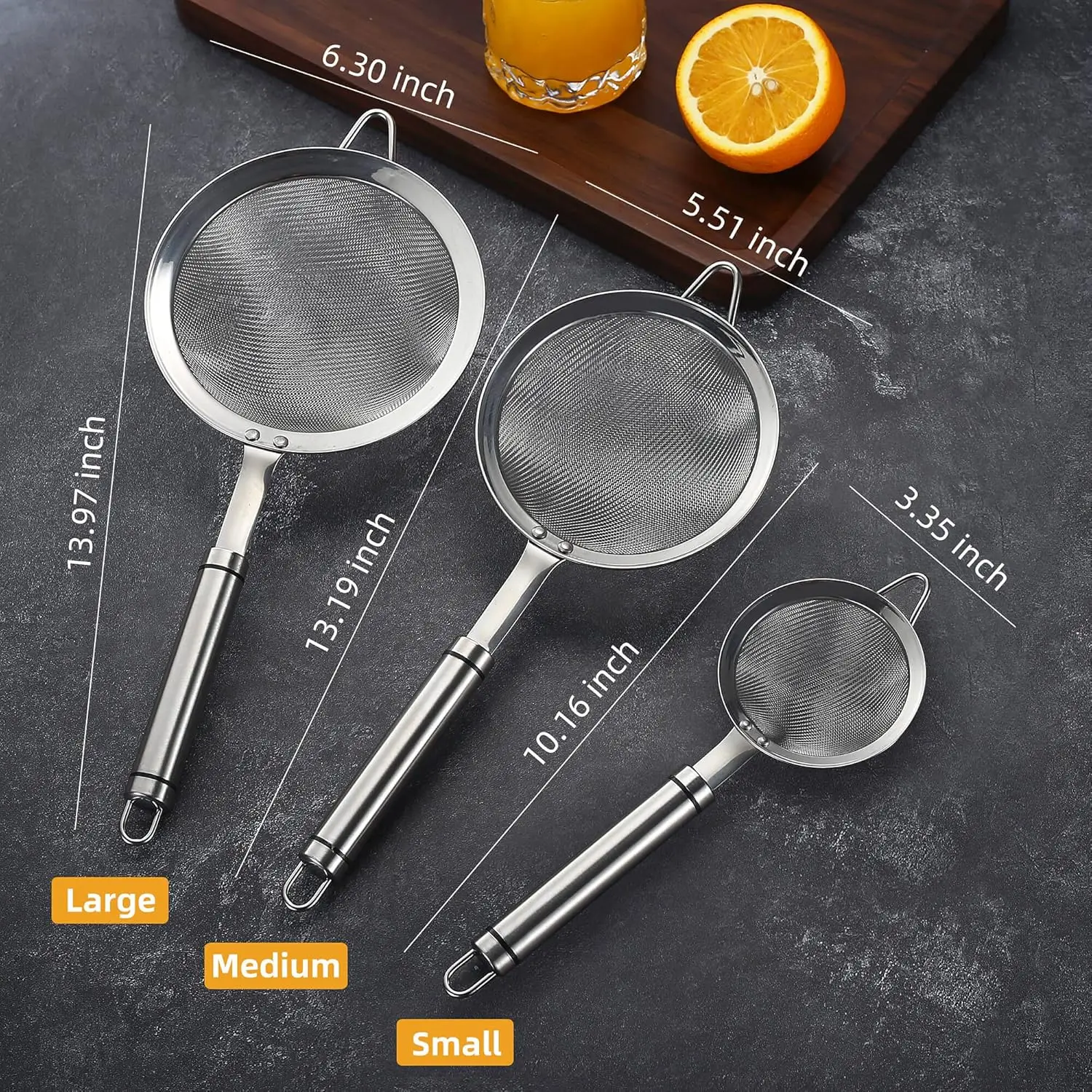 Stainless steel fine mesh filter and water filter with handle for kitchen use