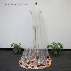 Veli da sposa floreali multicolori con fiori 3D con pettine Tulle bianco avorio ricamato colorato unico viola giallo rosa