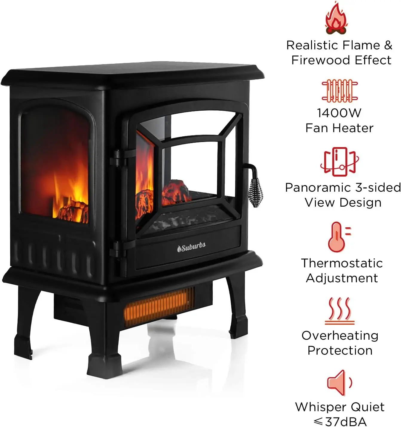 Suburbs TS20 Electric Fireplace Infrared Heater, 20