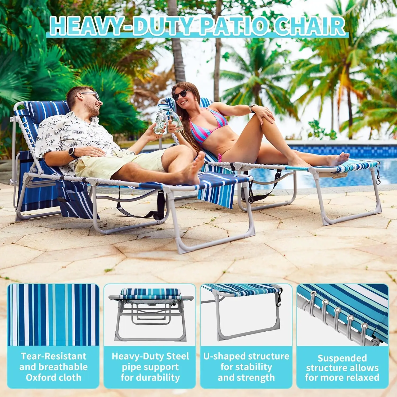 كرسي تسمير 3 في 1 مع فتحة للوجه ومظلة، 300 رطل شديد التحمل و5 أوضاع قابلة للطي وكراسي صالة في الهواء الطلق مع وسادة #3