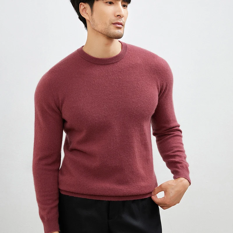 BELIARST Men's Autumn Winter Round Neck Pullover Sweater 100% Cashmere Knit Casual Basic Versatile Top Simple Color