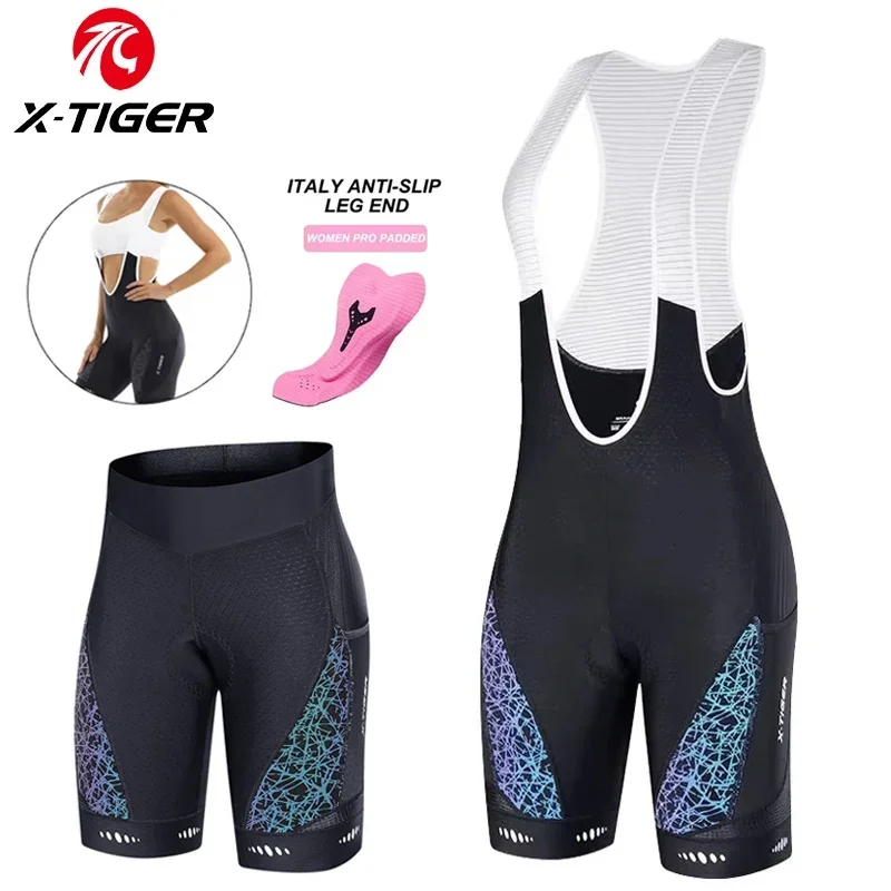 

X-TIGER Summer Cycling Shorts Women's Sport Foam Padded Cycling Bib Shorts Mountain Road Cycling Shorts with Side Wrap