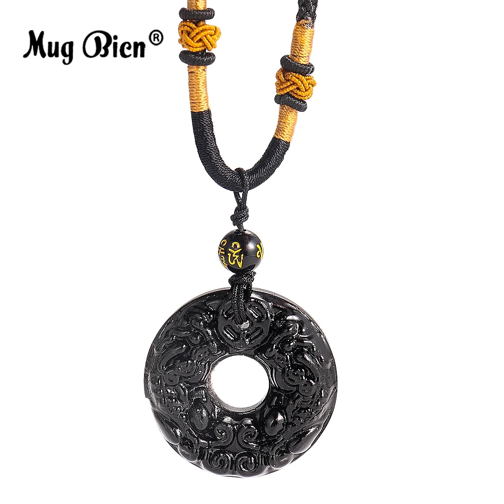 Mythical Animals Brave Troops Pixiu Natural Obsidian Quartz Pendant Necklace Charms Amulet Dangle Choker Chain Feng Shui Jewelry