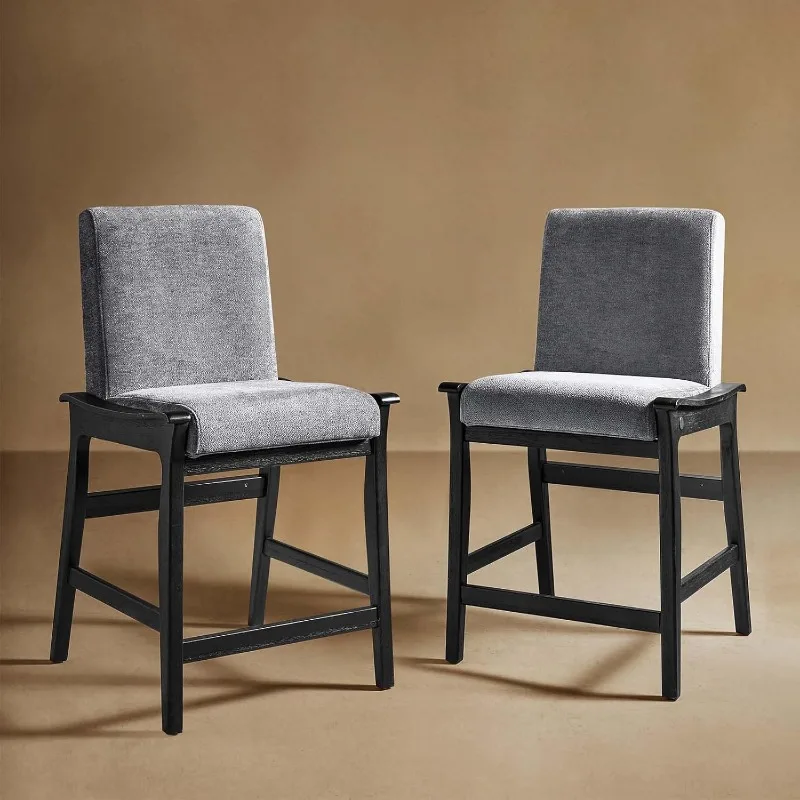 

E Convertible 24 Inch Counter Height Bar Stools Set of 2, Modern Upholstered Barstools with Back and Wood Leg, 2 in 1