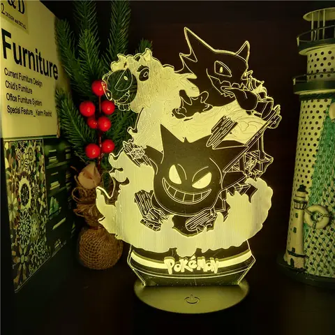 Pokemon Gengar Haunter Gastly 3D-lampa Anime LED-nattlampa USB Färgskiftande Luminaria Illusion Sovbordslampor Barnpresent 10 best sales gengarlampa - №3