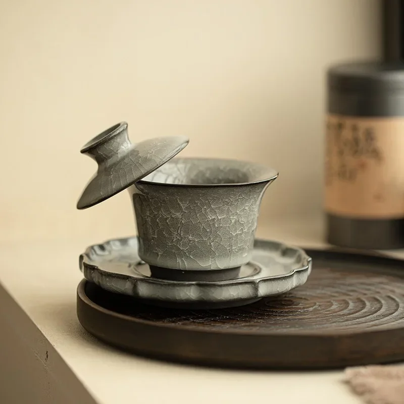 Imagen 3: Tazón de té de 135 ml de Jingdezhen con esmalte craquelado y efecto de cambio de horno, tazón de té Hover Sancai, juego de té de cerámica china, colección de tazones de té Kung Fu