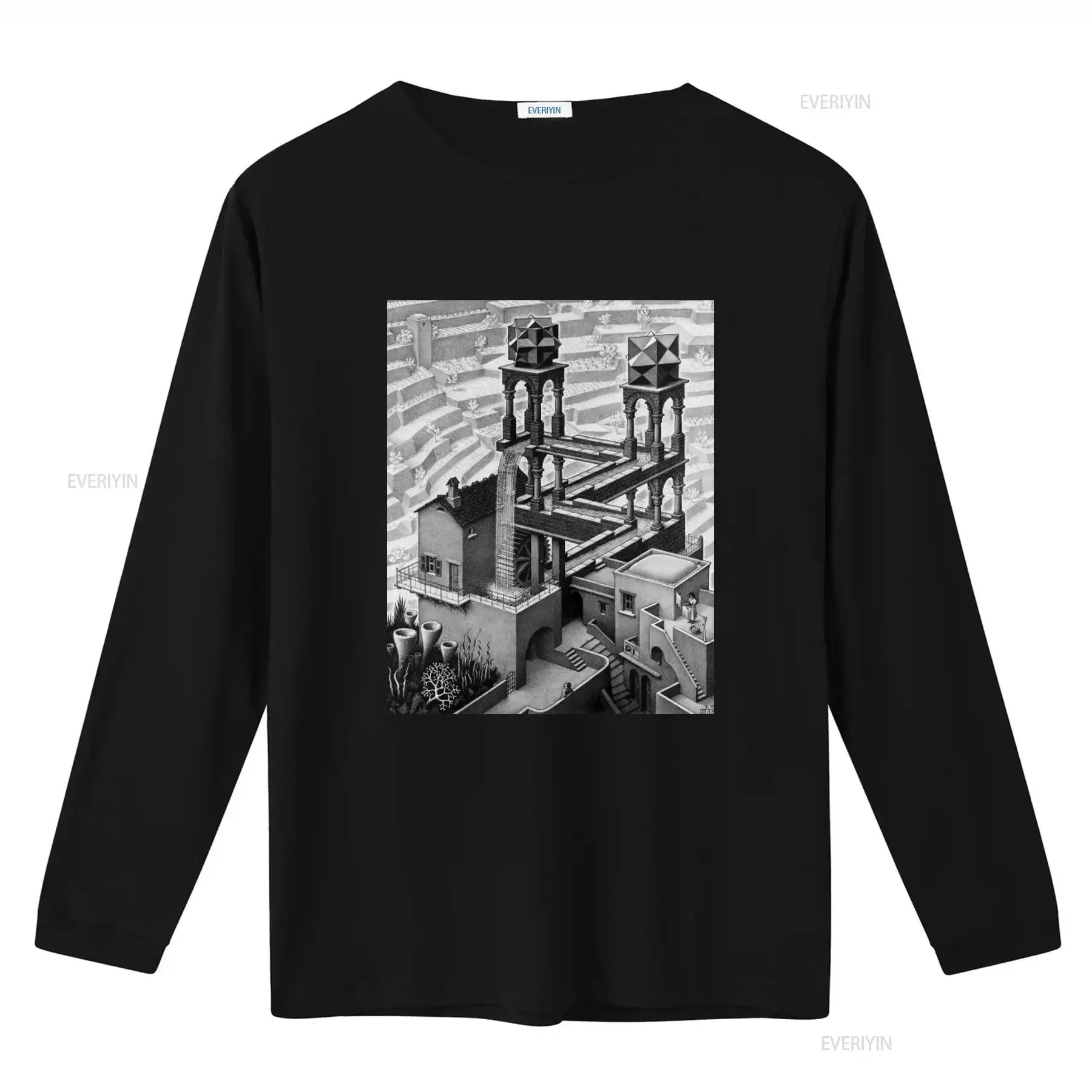 Waterfall Visual Paradox Penrose Triangle Art Inspired MC Escher Adult T Shirt vintage Washed Stylish Stretched Versatile
