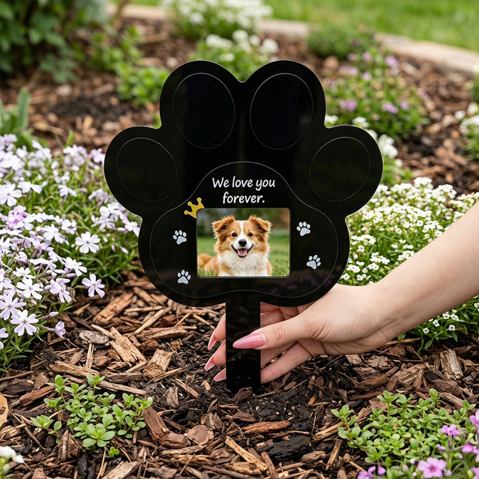 Paw Print Memorial Stake Long-Lasting Pet Memorial Stake Pet Grave Marker Easy to Install Grave Decoration Elegant for Garden
