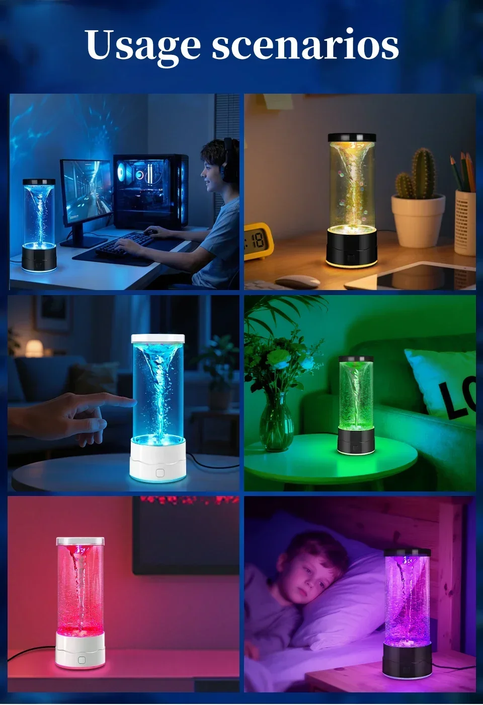Simulation LED Tornado Night Light USB Creative Table Lamp Multi-Color Changing Atmosphere Light For Birthday Gift Bedroom Decor