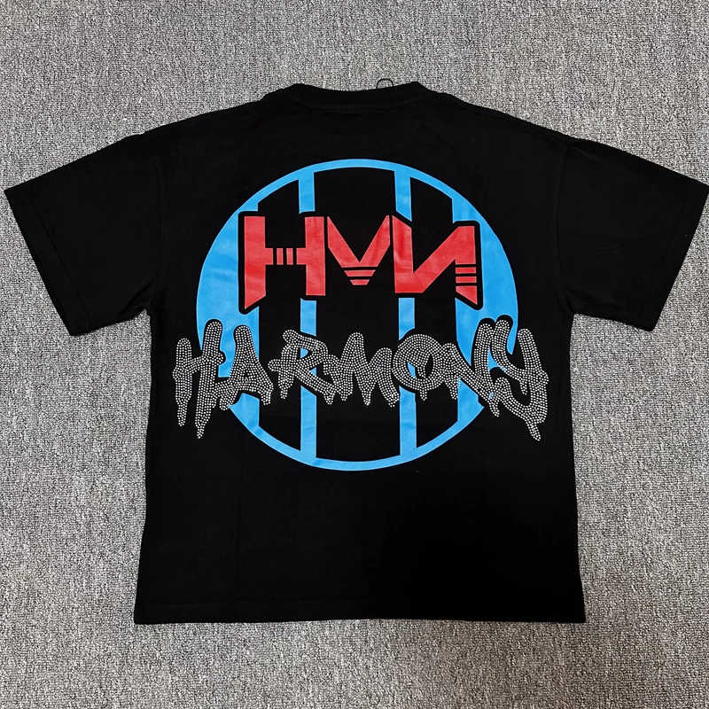 HARMONY Tee Summer Men Women Casual Loose Short Sleeve Tops Skeleton Hot Stamping Diamond Logo Print High Quality T-shirts