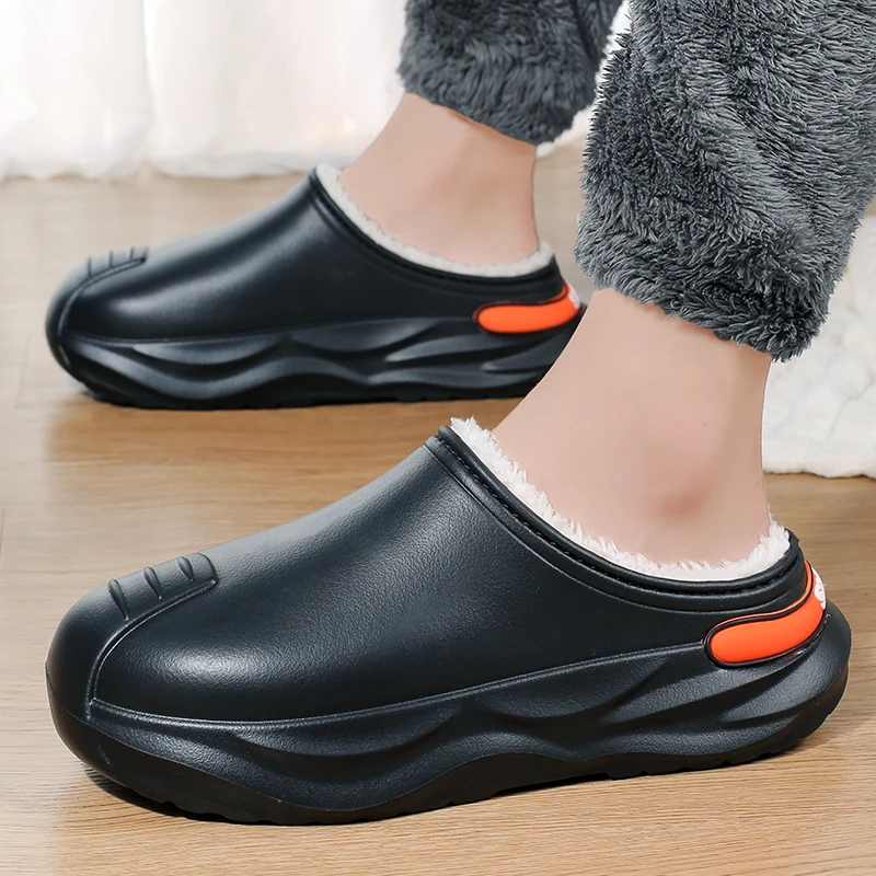 Nova moda chinelos de algodão dos homens inverno quente casa sapatos de algodão à prova dwaterproof água sapatos de jardim interior deslizamento em sapatos concisos