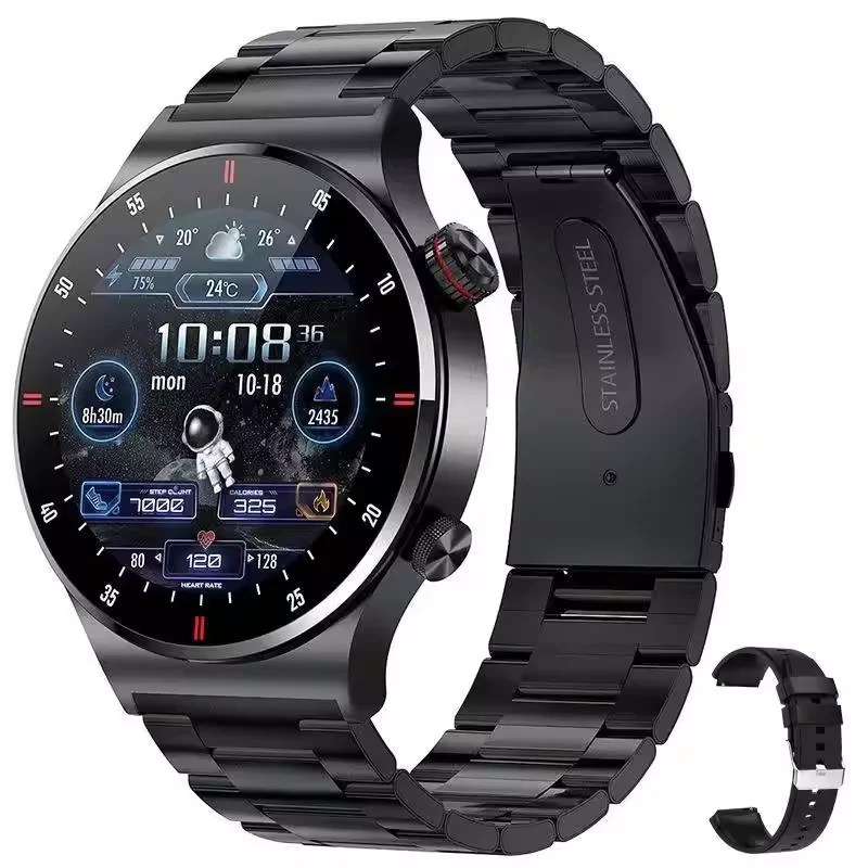 2025 الرجال Smartwatch الفولاذ المقاوم للصدأ الصحة الذكية BT دعوة مقاوم للماء 1.28 "شاشة مستديرة NFC ساعة ذكية QW33